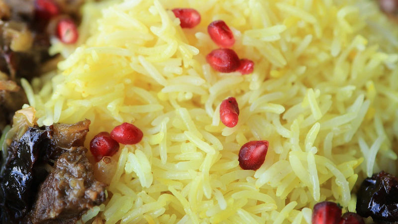 Kabuli palaw with saffron rice, an Afghan dish made with Raihan Afghan Super Negin saffron