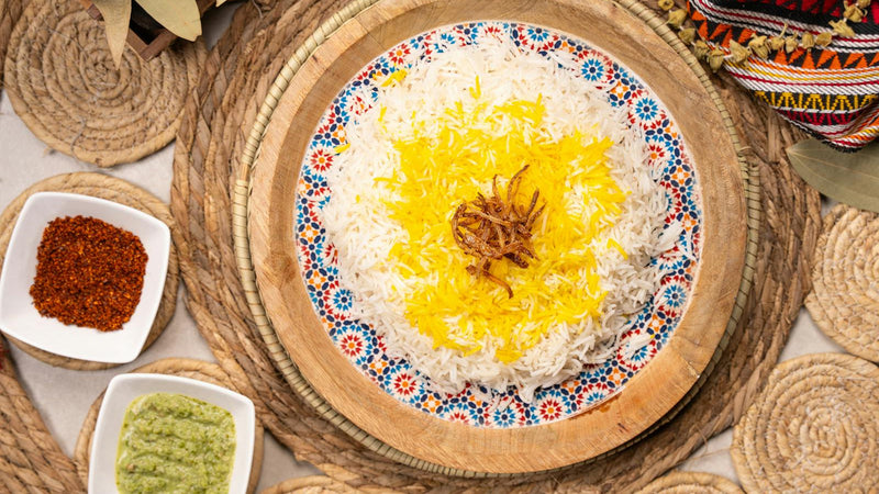 Kabuli palaw, Afghanistan's national dish of saffron rice with lamb, carrots and raisins, made with Raihan Afghan Super Negin saffron