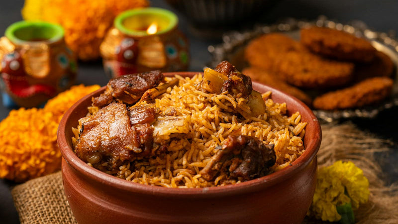 Layered Hyderabadi lamb dum biryani with saffron rice, made with Raihan Afghan Super Negin saffron