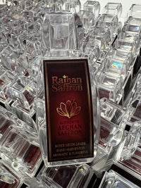 Raihan Saffron glass bottle close-up — authentic Afghan Super Negin grade in the Starter Kit